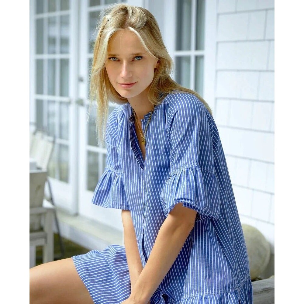 Kerri Rosenthal Amanda Mini Dress Striped Printed Buttondown Cotton M New 271052